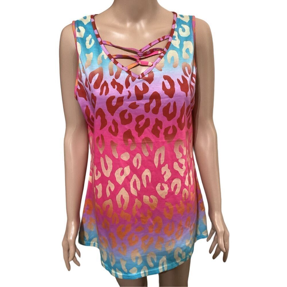 Mazik Multi Color Sleeveless Animal Print Tunic Top XL
